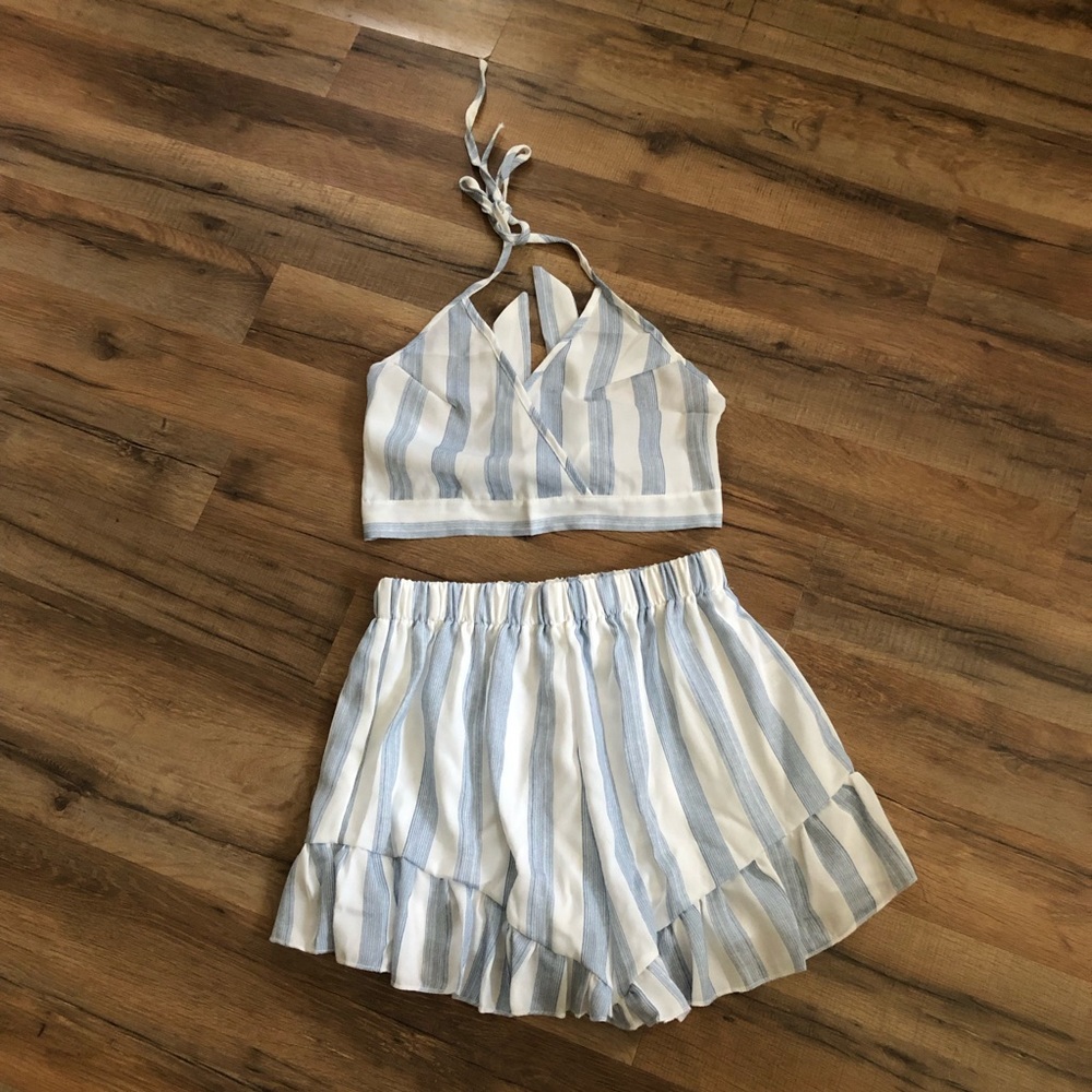 Two-Piece Striped Crop Top and Shorts Set